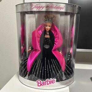1998 Happy Holiday Barbie Doll in Vibrant Pink and Elegant Black. Mattel NIB